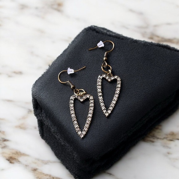 Bronze Heart-Shaped Rhinestone Earrings Boho - Picture 10 of 17